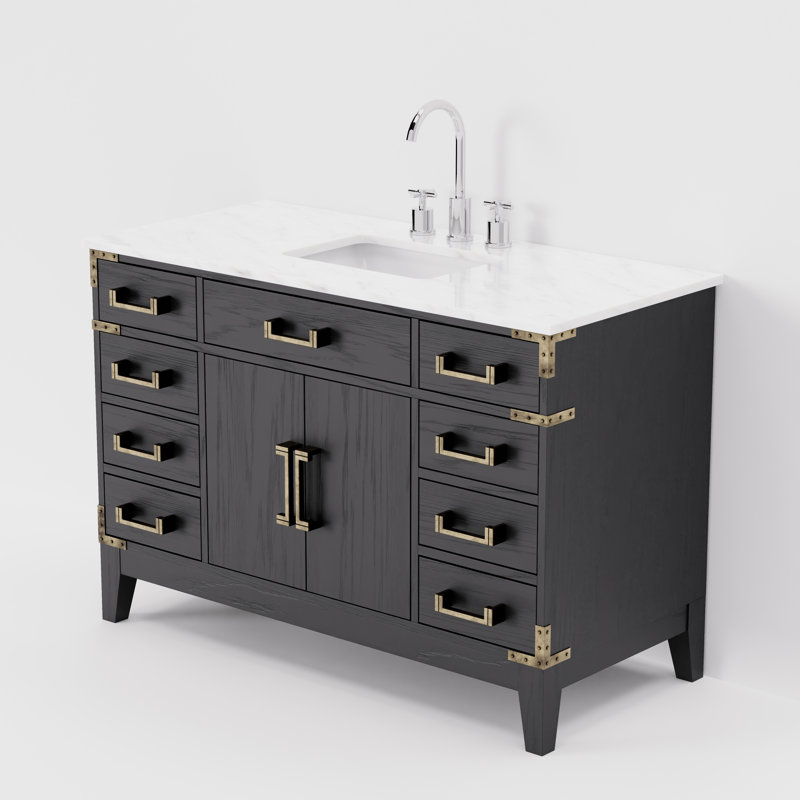 Ensemble de meuble-lavabo simple 48 po x P 22 po Laurel, Chêne noir, Marbre de Carrare blanc