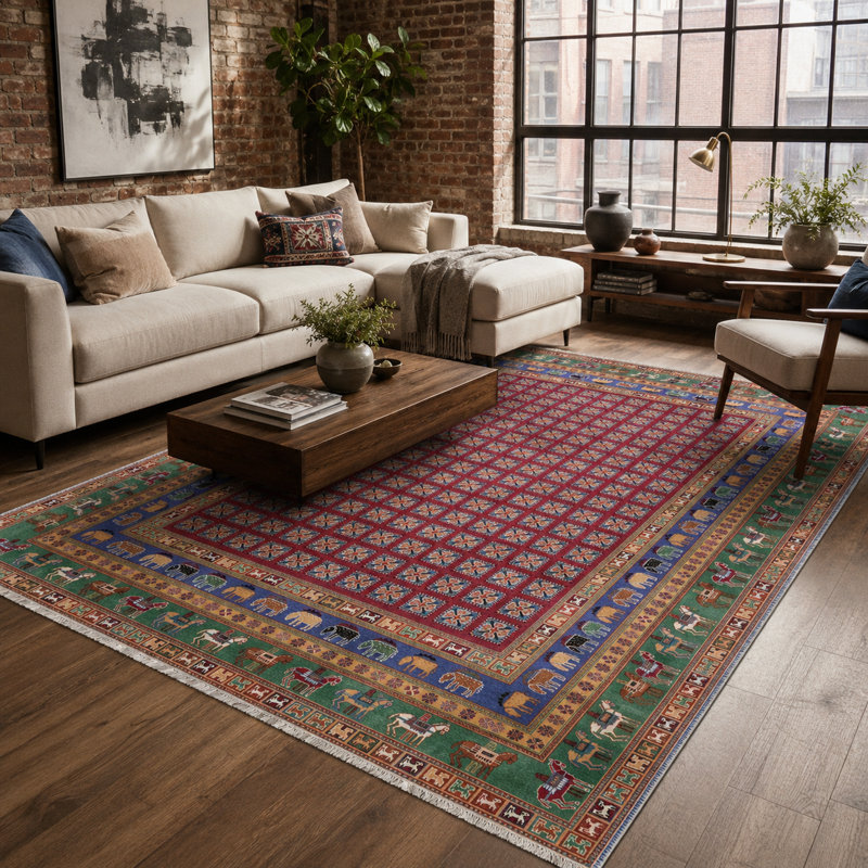 Vintage Look Cotton and Chenille Flatweave Area Rug, 200 cm round