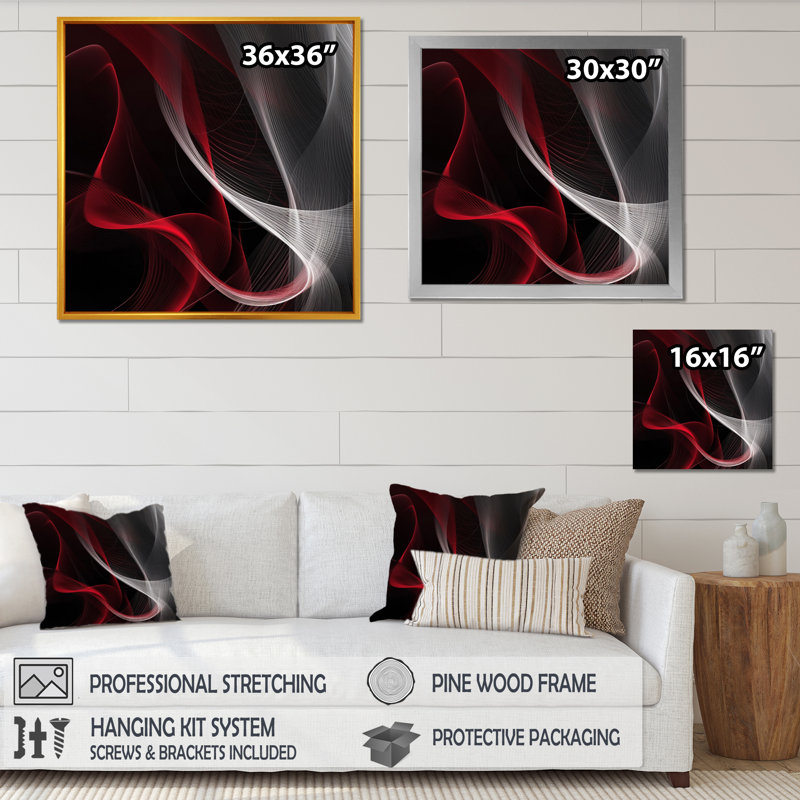 " Red Black Contemplative Abstraction I ", Black Picture Framed, 16" H x 16" W x 1" D