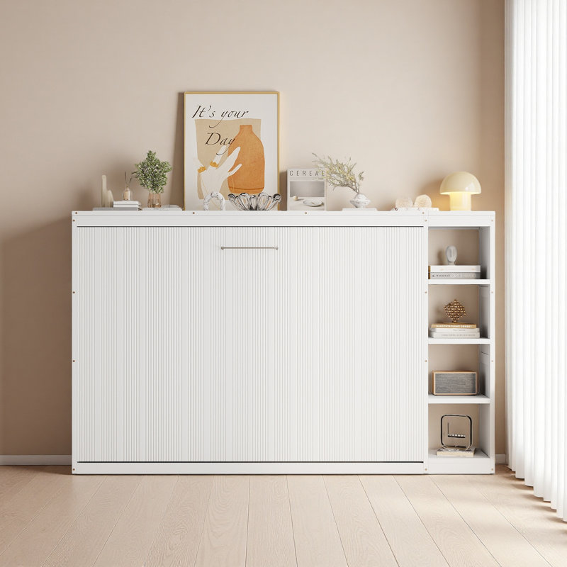 Lit escamotable avec bibliothèque Murphy, Lit double, Blanc