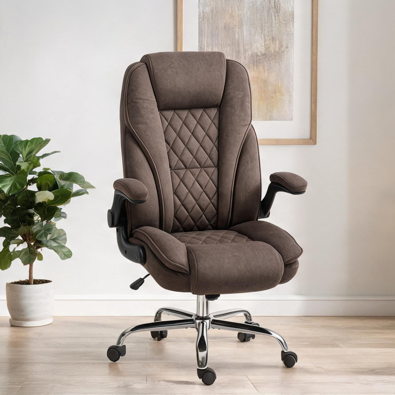 Bureau en velours brun (100 en polyester) avec revêtement en velours, conception réglable et siège pivotant, 10,9 po