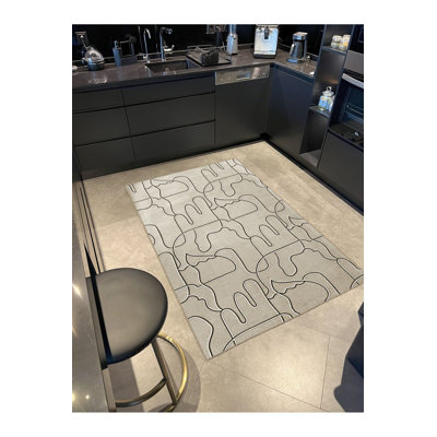 Black Themed Abstract Stripe Patterned Creative Modern Decorative Washable Rug