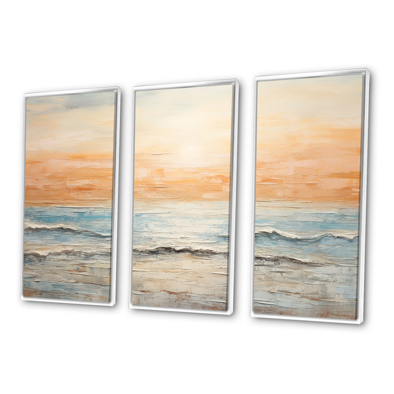 Pinkston - ensemble d'art mural coucher de soleil côtier, H 40 po x l 60 po x P 1 po, Cadre flottant blanc