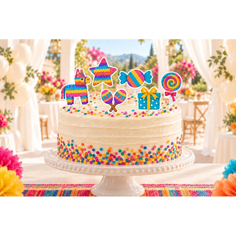 Ensemble de décorations de gâteau sur le thème de la piñata, 6 motifs différents, décorations d'anniversaire en carton
