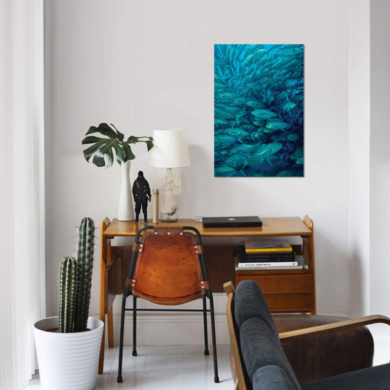 Oceanic Whitetip Shark Chasing A Group Of Fish by Brent Barnes - Gallery-Wrapped Canvas Giclée on Canvas, Wrapped Canvas