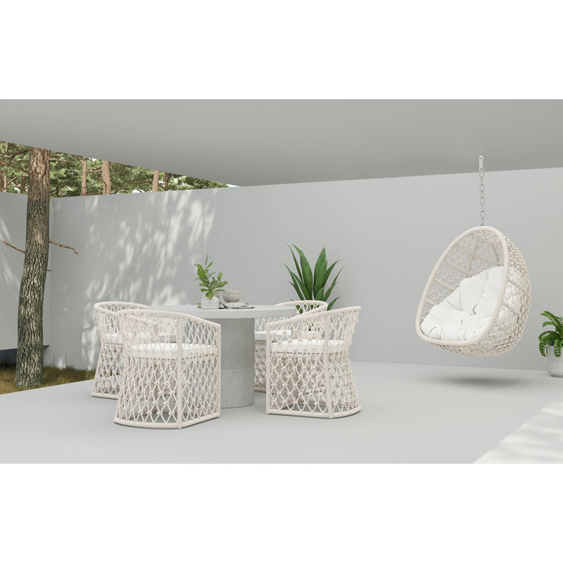 Amelia Patio Dining Armchair with Cushion, Matte White Frame/Sand Cushion