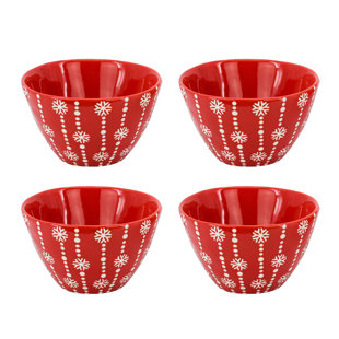 Holiday Time Red and White Snowflake Batter Bowl, Stoneware Ceramic 
