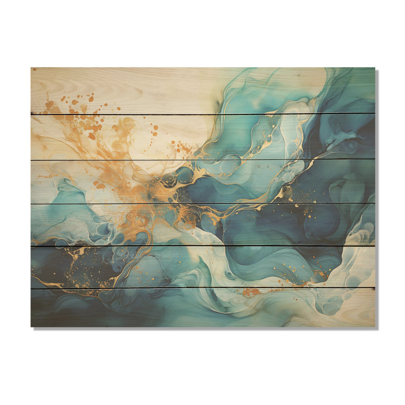 Fusion océanique dans un art liquide - art en bois océanique sur bois de pin naturel, H 30 po x l 40 po
