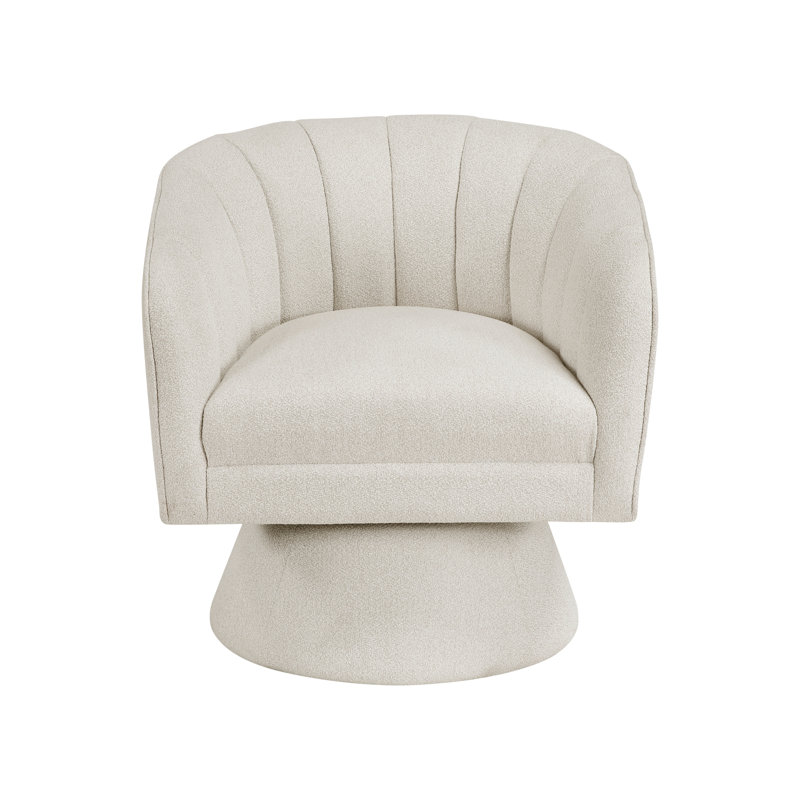 Fauteuil d'appoint pivotant moderne avec revêtement beige et structure en bois massif, Tissu beige