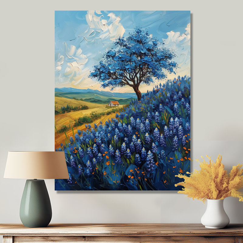 Bleu et vert pré breloque bleu Bonnets IV - Blue Bonnets Wall Art Living Room, Toile tendue, H 20 po x l 12 po x P 1 po