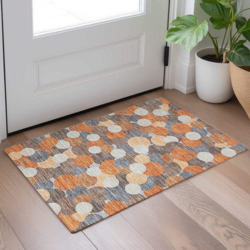 Machine Washable Indoor/Outdoor Chantille ACN2450 Geometric Rug, 1'8" x 2'6", Orange
