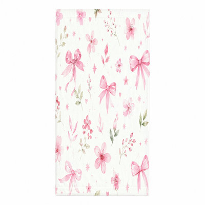 1 pièce, joli nœud rose et serviette à motif floral, avec des rubans de fleurs aquarelles délicates sur fond blanc, parfait pour la plage, la natation, les voyages, les unisexes