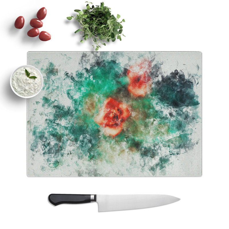 Tempered Glass Rose Garden Chopping Board, 28.5 cm x 39 cm