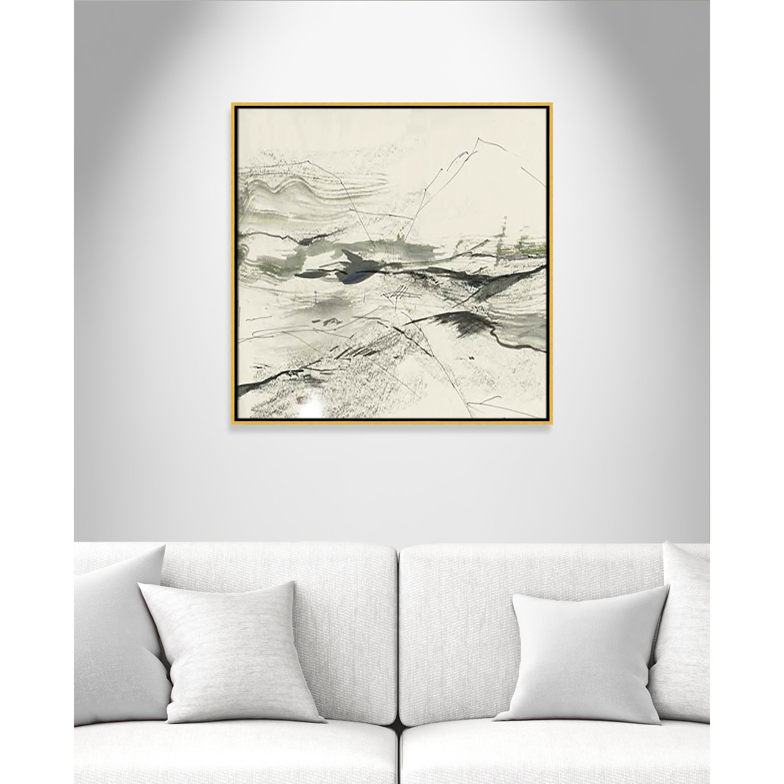 Green Sketches Print, 31.5" H x 31.5" W x 2" D, Gold Floater Framed