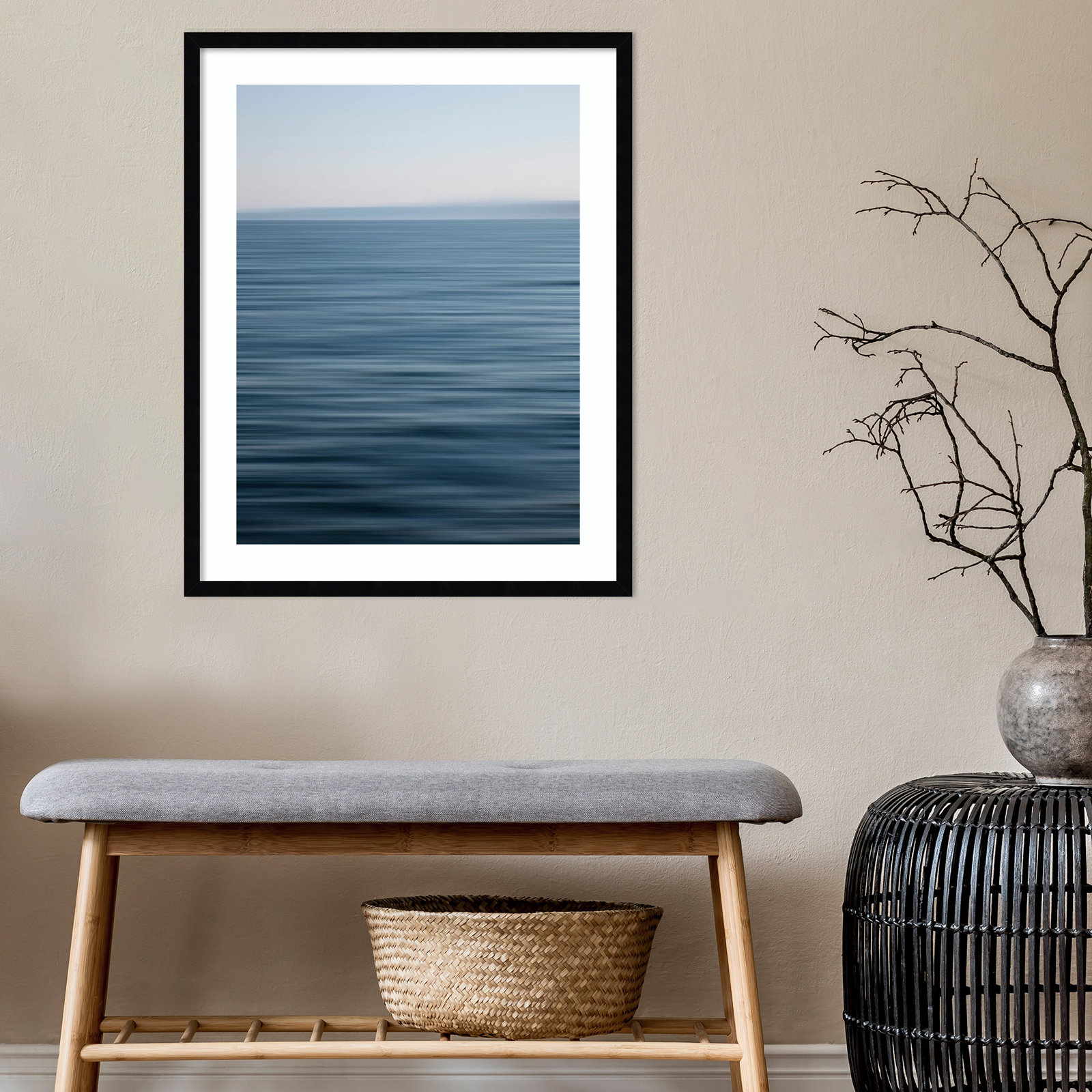 Abstract Blue Horizon Photo Print, Black Framed Paper, 29.12" H x 23.12" W x 0.88" D