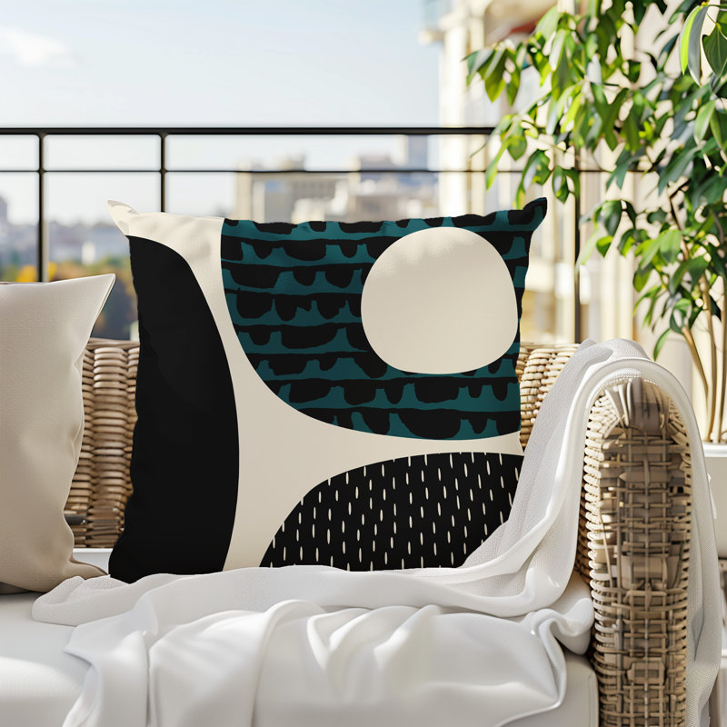 Coussin carré intérieur / extérieur pia, H 19 po x l 19 po, Émeraude / noir / blanc cassé