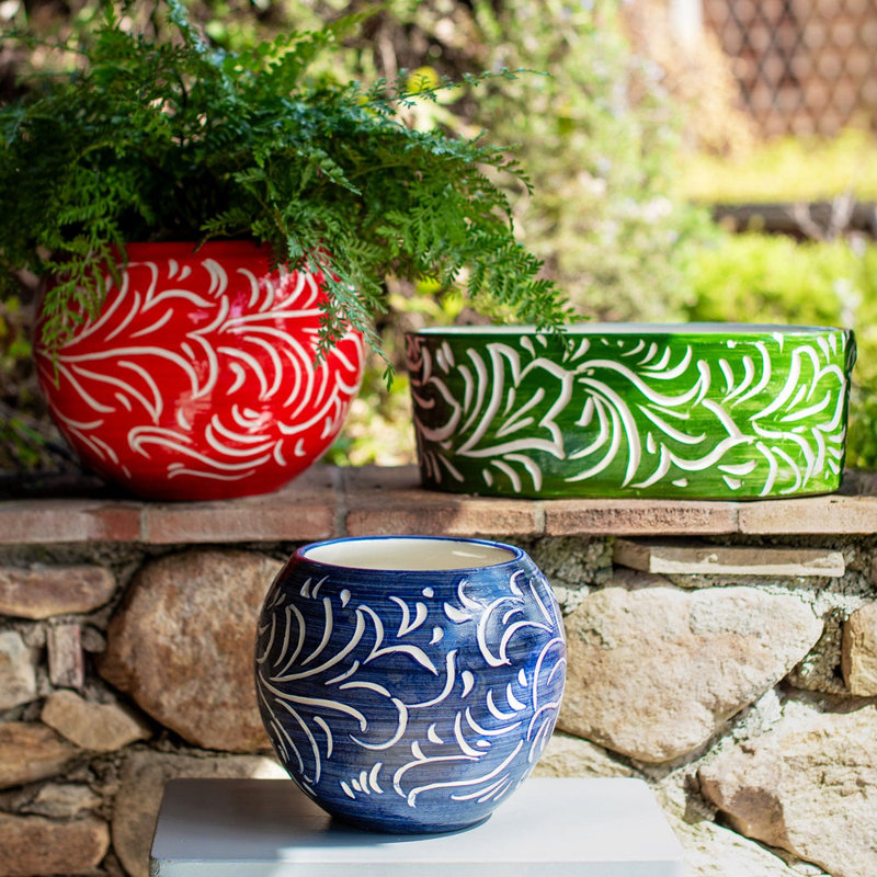 Rustic Handmade Planter, 7.75" H x 8.5" W x 8.5" D, Blue