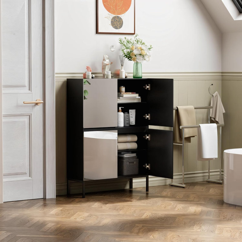 80 cm W Solid Wood Sideboard, BLACK
