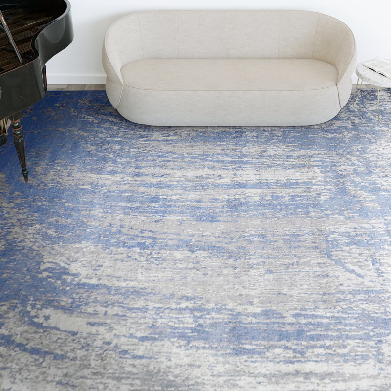 Hand Woven Silk and Wool Abstract Area Rug, Rectangle 6' x 9'