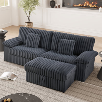 92'' Wide Comfy Corduroy Cloud Couch Sectional Loveseat Sofa With Ottoman,Hassle-free Assembly