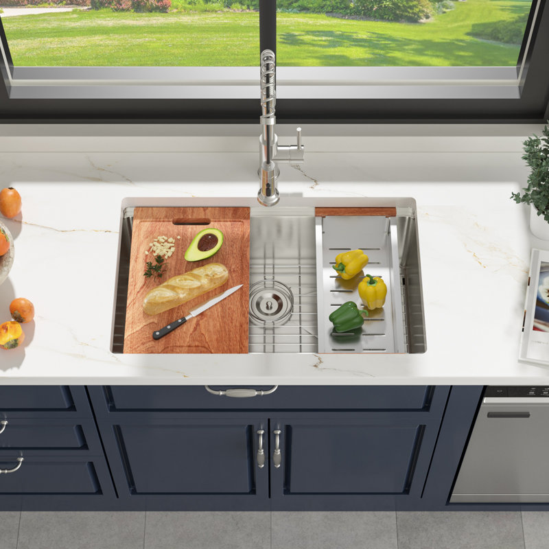33" L x 19" W Undermount Kitchen Sink Workstation Single Bowl 16 Gauge Stainless Steel Kithen Sink with Workflow Ledge