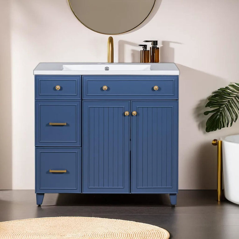 Meuble-lavabo 36 po avec comptoir en céramique, Bleu marine