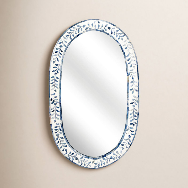 Trubadur Blue And White Bone Inlay Oval Wall Mirror, Blue
