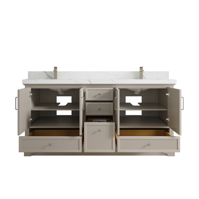 Aukievah 72" Double Bathroom Vanity Set (Knobs Option), Calacatta Laza