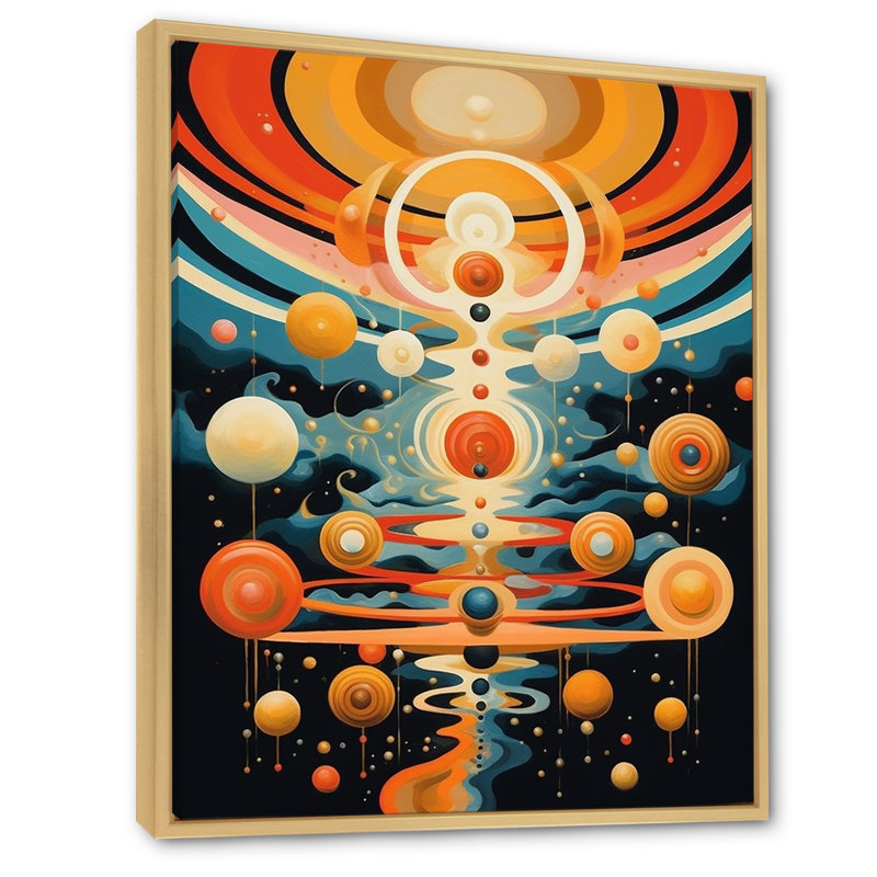 L'illusion du temps, abstrait rétro sur toile, H 40 po x l 30 po x P 1,5 po, Cadre naturel flottant