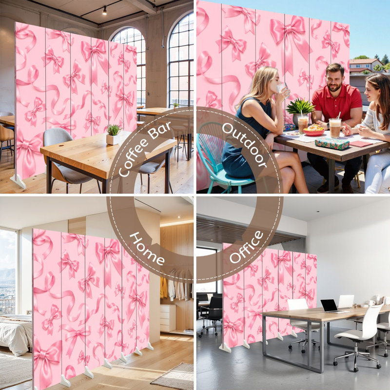 Cloison pliante 6 panneaux à paravents en satin rose royal, 6, 71" H x 96" W x 1" D