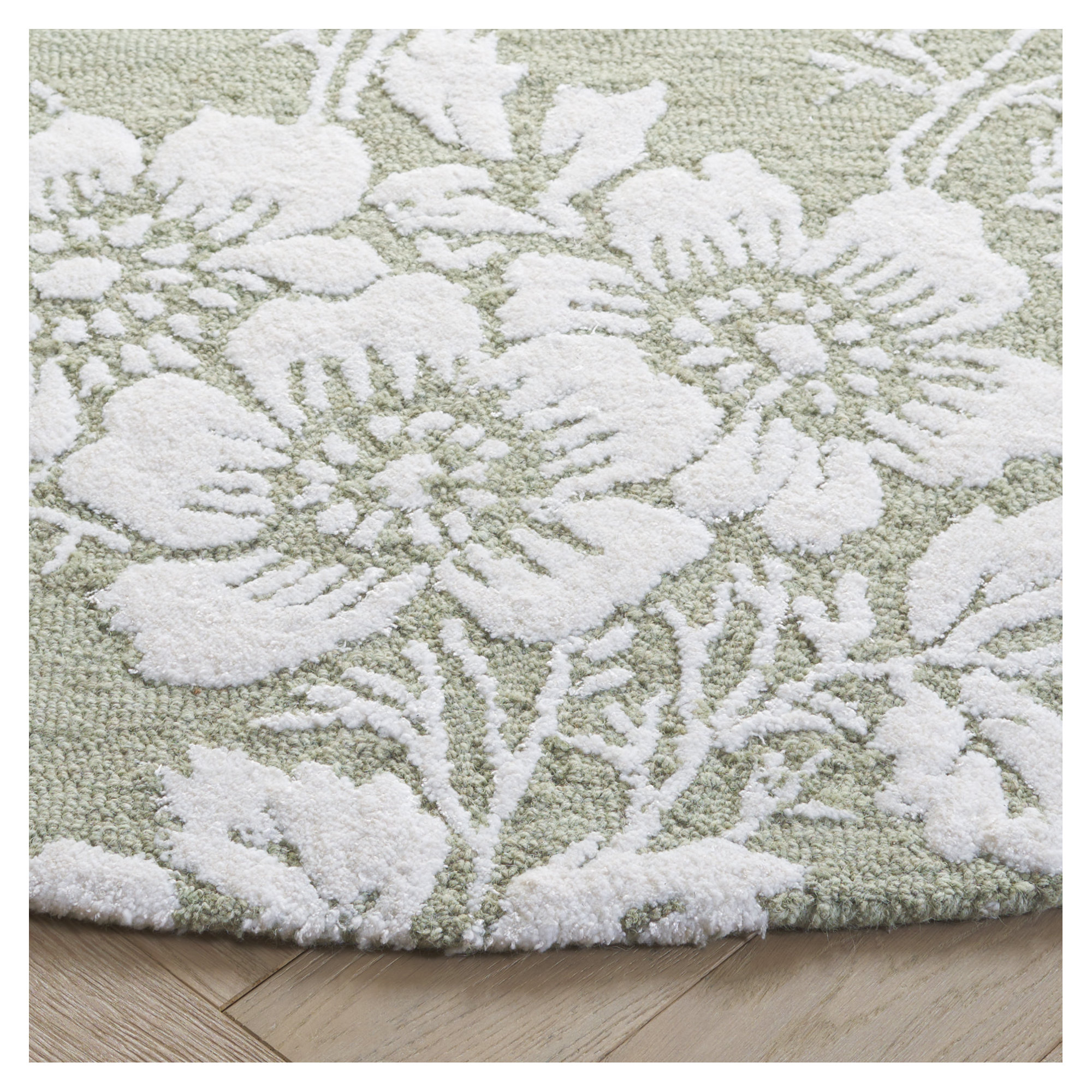 Tyane Hand Tufted Wool, Viscose Floral Rug, Round 6'