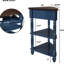 Petite table d'angle à 3 niveaux pour les espaces, pieds en bois massif de 33,8 po de long, finition bleu marine, plantes de rangement et objets de collection, surface imperméable, pas de trous de vis exposés