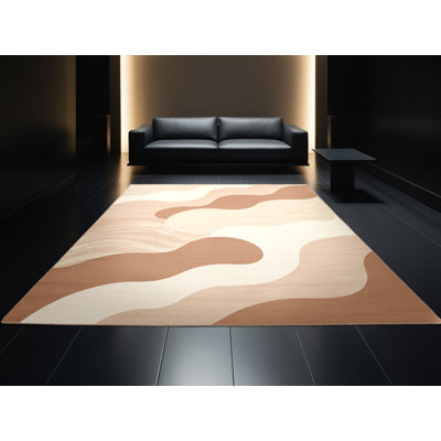 Tapis beige lavable à la machine de couleur unie minimaliste Roslindale