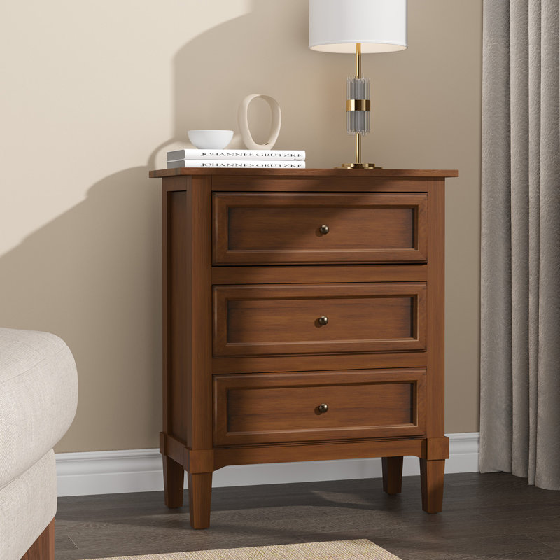 Brown Nightstand with Three Drawers, Fully Assembled, Brown