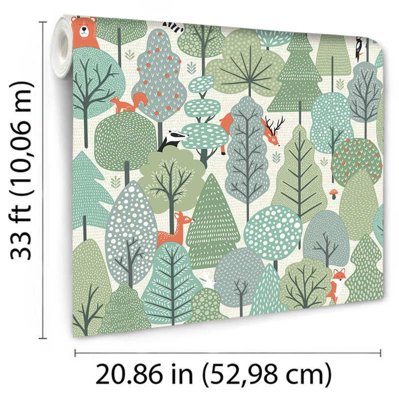 Papier peint forêt enchantée, Vert