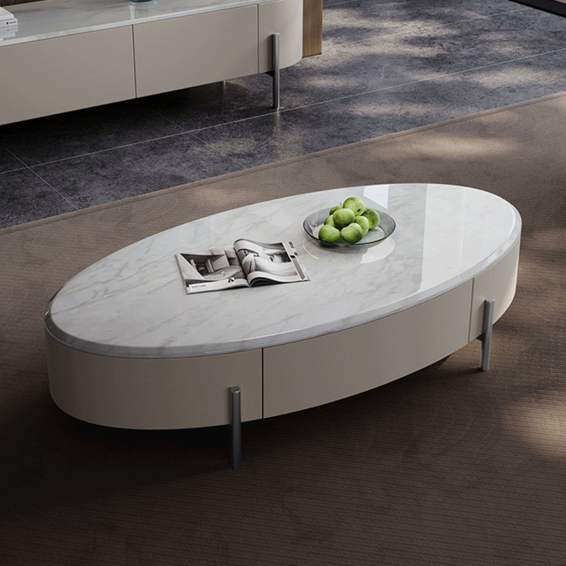 Table de salon ovale en marbre, H 15,7 po x L 47,2 po x l 23,6 po