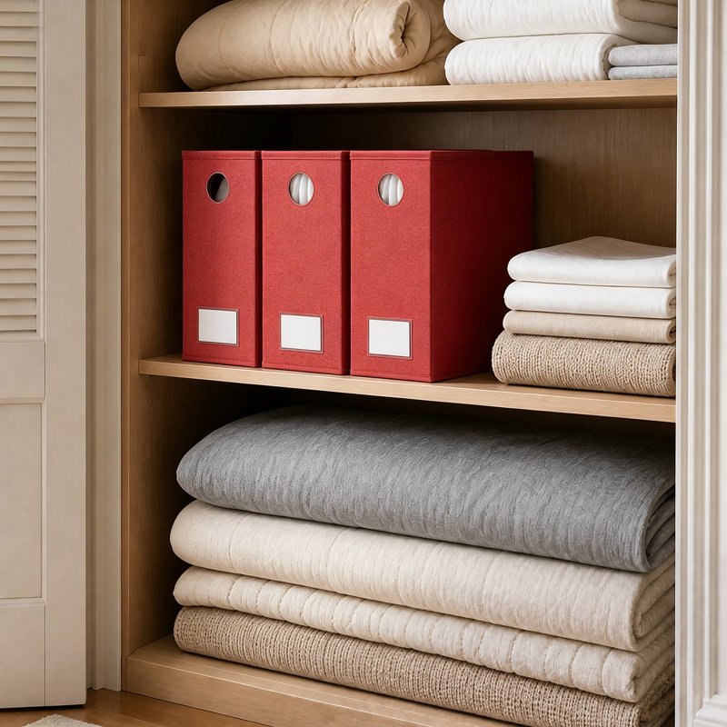 8 Pack Bed Sheet Organizers and Storage, Foldable Linen Closet Organizer with Window for Queen and King Size Bedding, Red