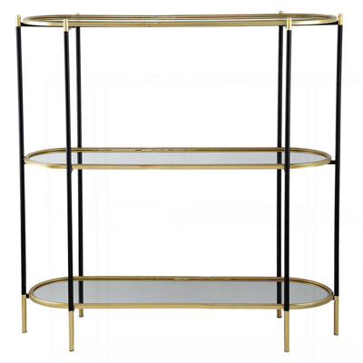 48.5X16.5X50" 3-Tier Metal Console Table, Black Mirrored Shelf
