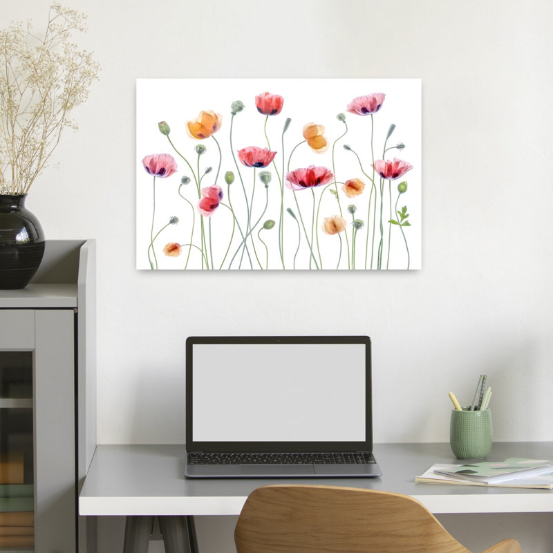 Art contemporain coquelicot, H 16 po x l 24 po