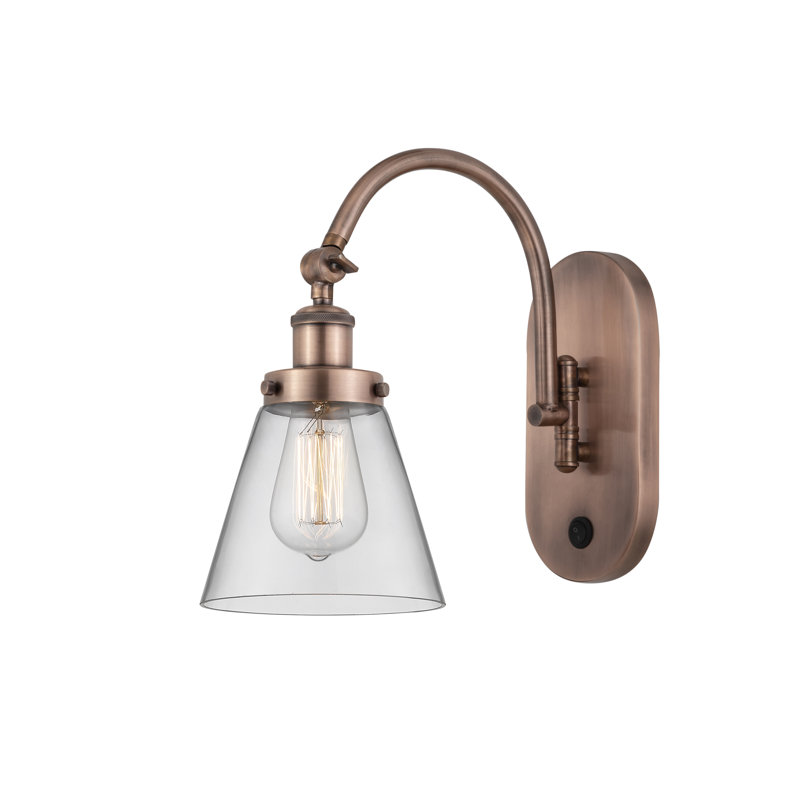 Applique murale 1 lumière 6 "avec bras pivotant 6" Shauna Cone, DEL, Transparent, Cuivre antique