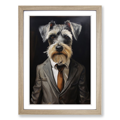 Schnauzer in a Suit Painting - Framed Print