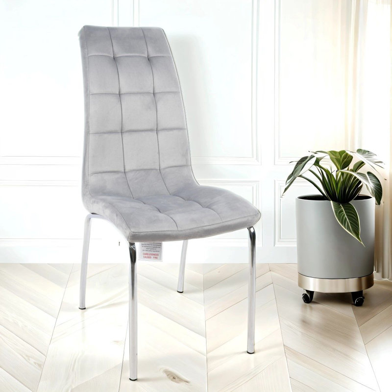 Eterno Luxurious Dining Chair With Silver Legs, 4, Light Grey