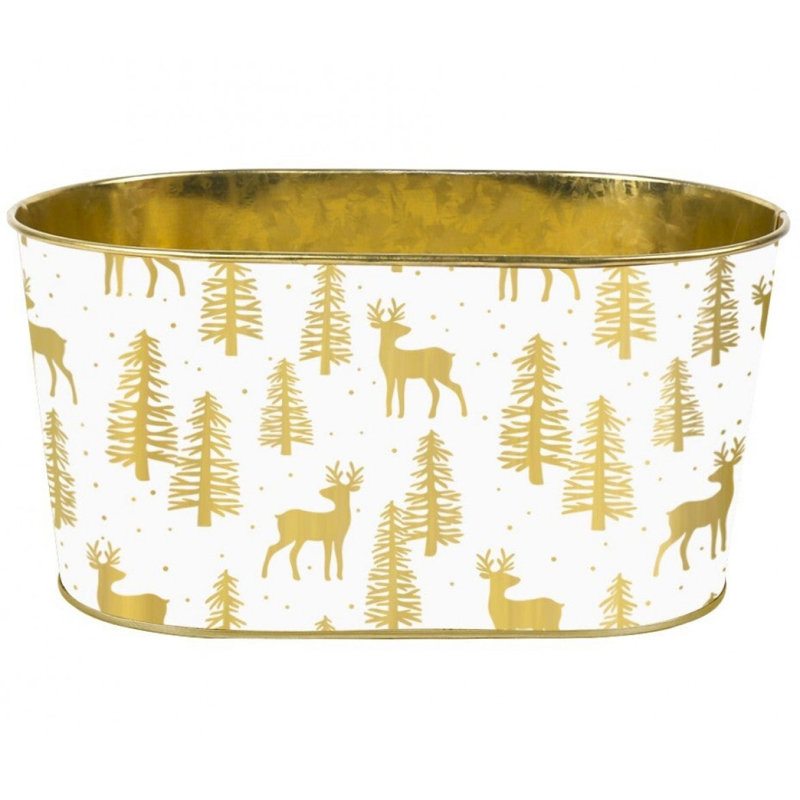Golden Reindeer And Trees On White Bucket