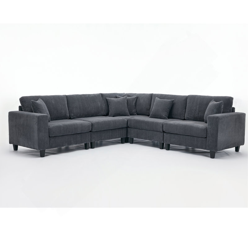 Oversized Modular Sectional Sofa Set, L Shaped Couch,Corduroy ,Upholstered,Deep Seat,,5 Seat,5 Throw Pillow And 6 Back Cushion,Living Room, Apartment , Gray