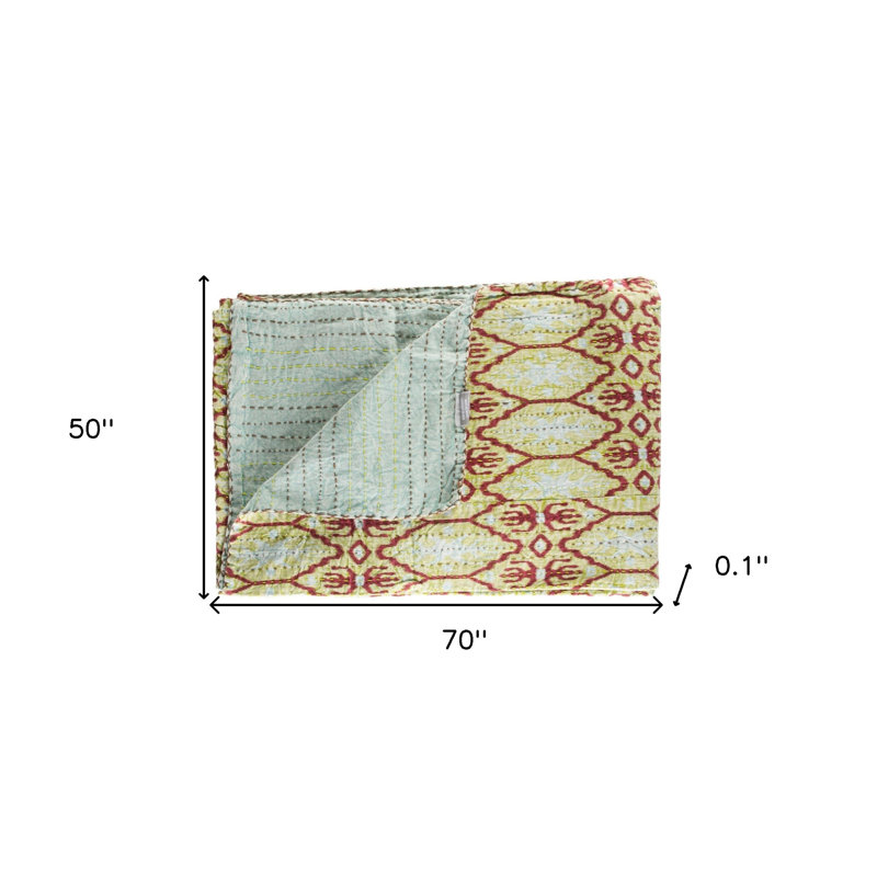 Handmade Sky Blue and Burgundy Cotton Kantha Throw Blanket