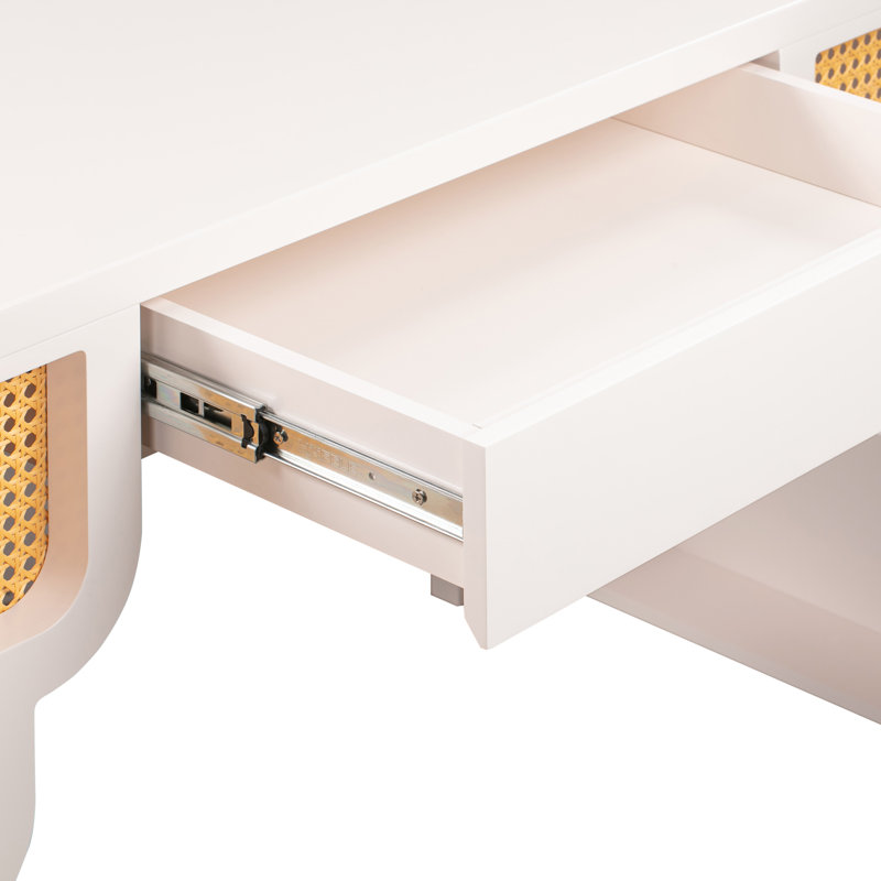Cream and Rattan Executive Desk with Soft Close Drawer