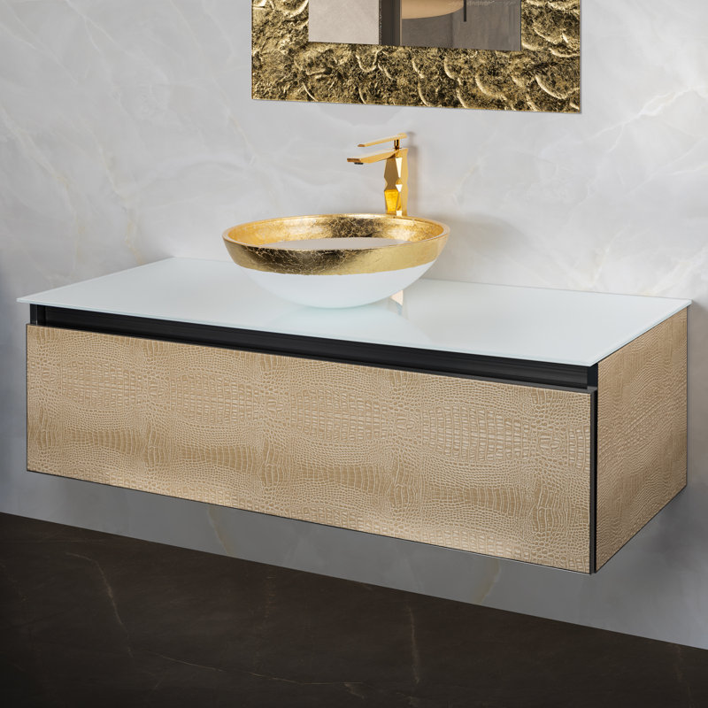 23.6 Single Bathroom Vanity with Top, Light Crocodile, 47", White Tempered Glass