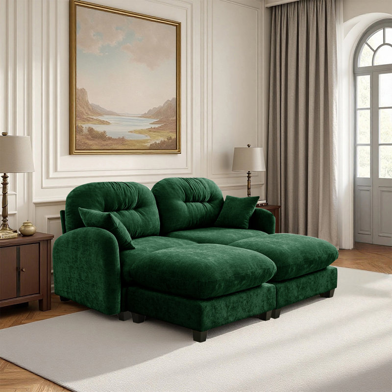Canapé, canapé Cloud, avec 2 repose-pieds, Vert