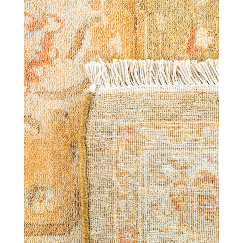 Tapis ivoire traditionnel noué à la main de conception unique 8 pi 3 po x 13 pi 3 po Keenan