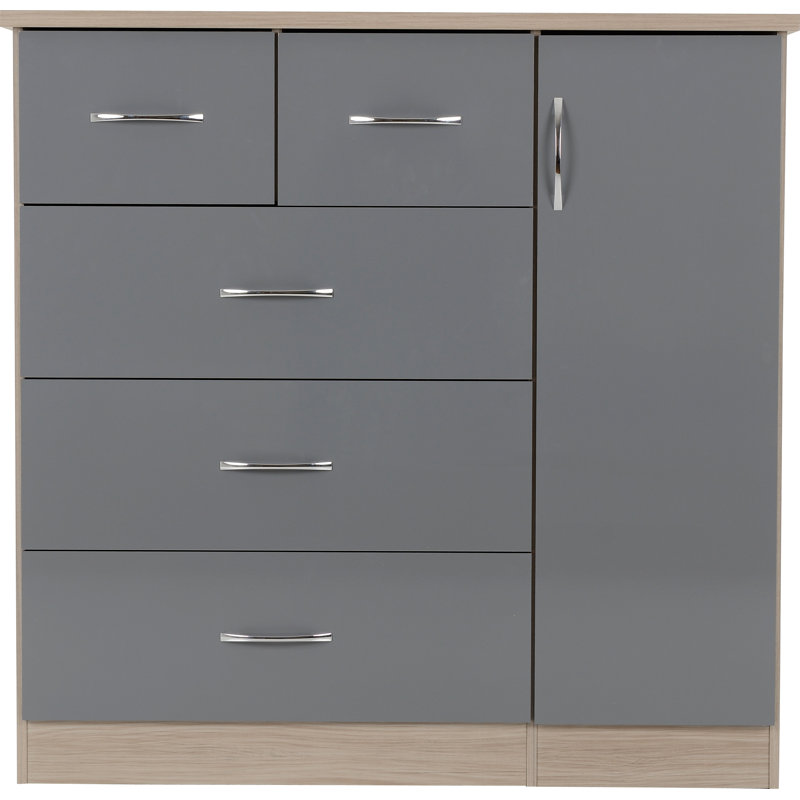 Cascio 1 Door Wardrobe, Grey Gloss/Light Oak Effect Veneer